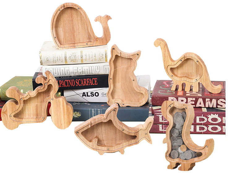 wooden piggy bank