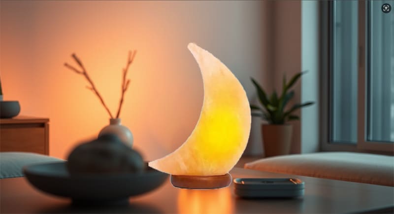 Stylish cool salt lamp illuminating a modern minimalist interior setting