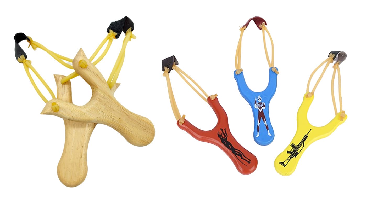 Hand-carved wooden slingshot for collectible and target-practice retail lines