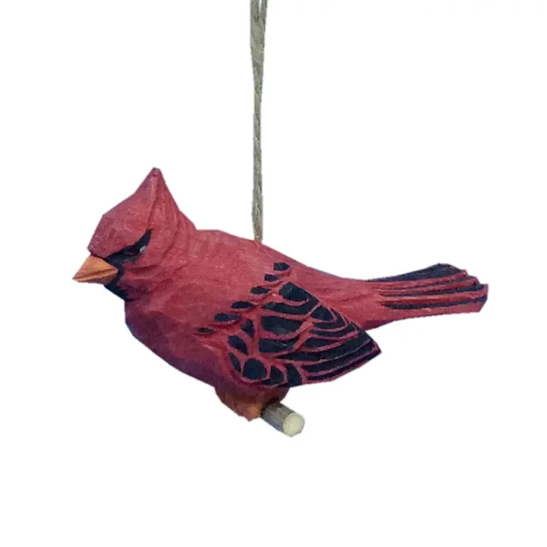 Hand-carved Northern Cardinal wooden bird, Lacey Act compliant, sustainable basswood