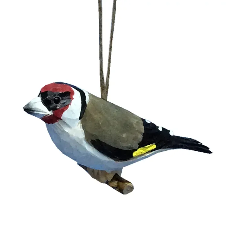 Hand-painted European Goldfinch wooden bird, traditional UK garden gift shop supply