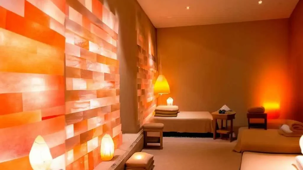 A close-up of a beautifully constructed Himalayan salt brick wall inside a modern