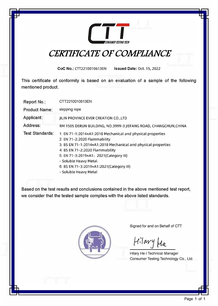 Certificate of EN71