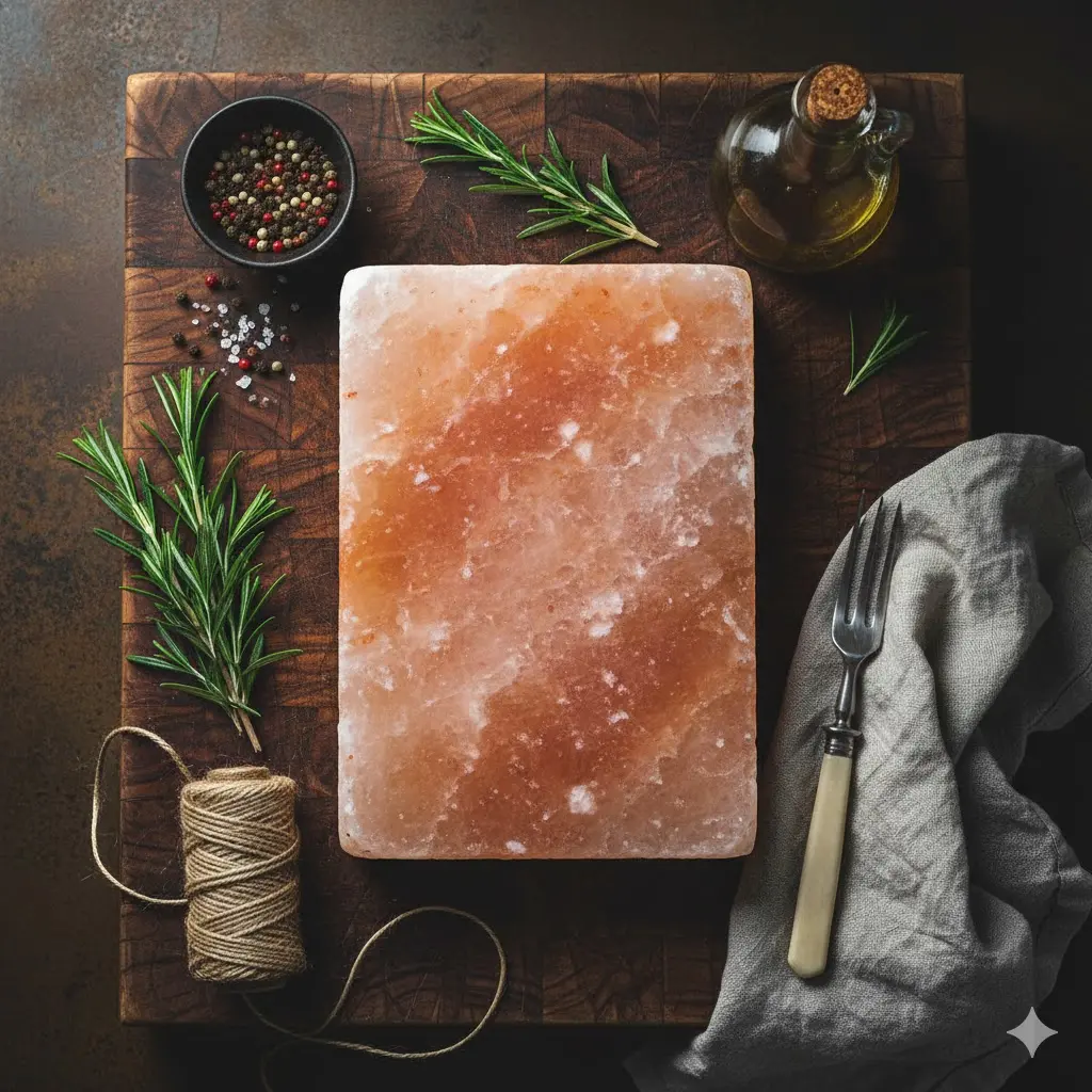 Styling the Shot Himalayan Salt Block Amidst Rustic Ingredients