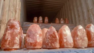 Full container load of shrink-wrapped Himalayan salt lamps ready for wholesale export ocean freight