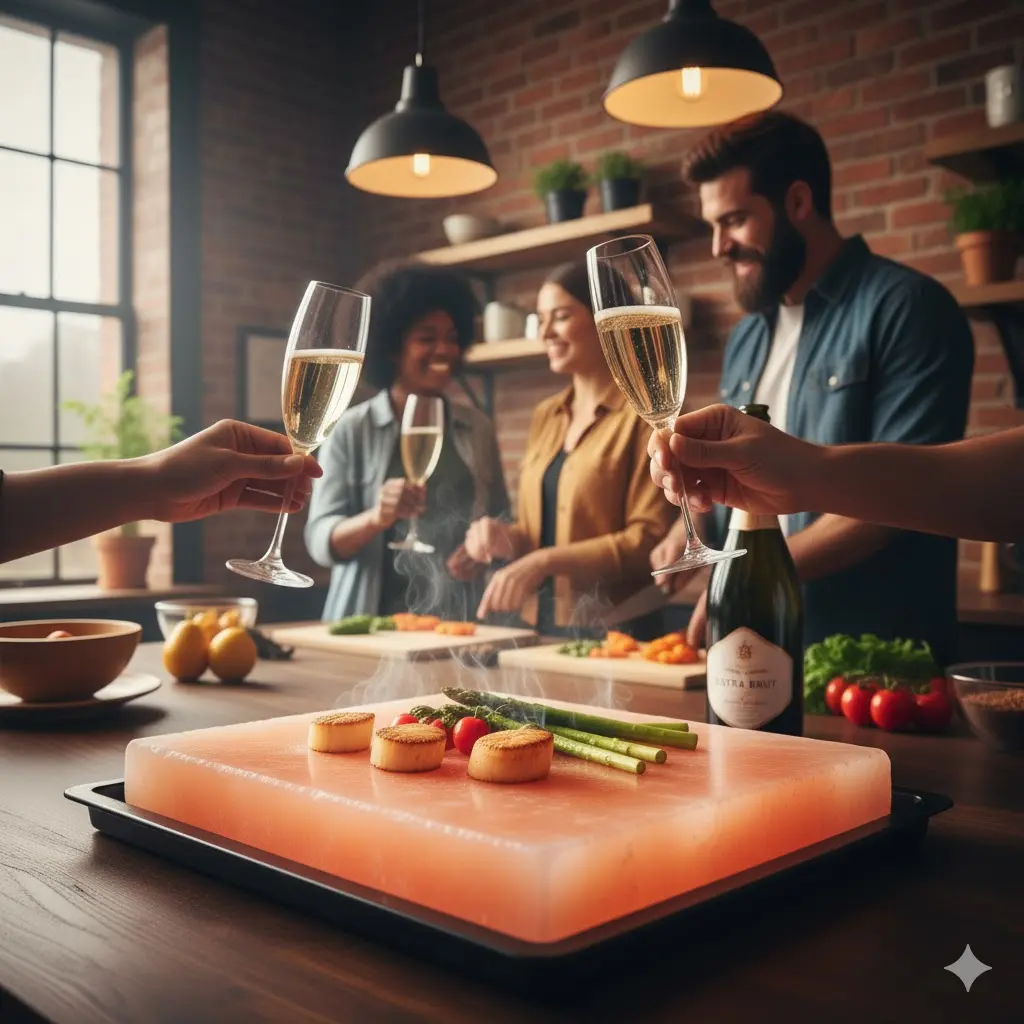 The dryness aligns seamlessly with the gentle salinity and umami of salt block seafood and appetizers.