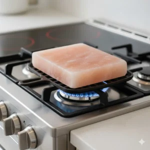 showing a salt block on a gas stove