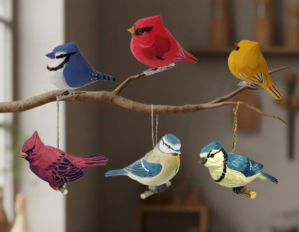 Bulk Wooden Bird Christmas Ornaments