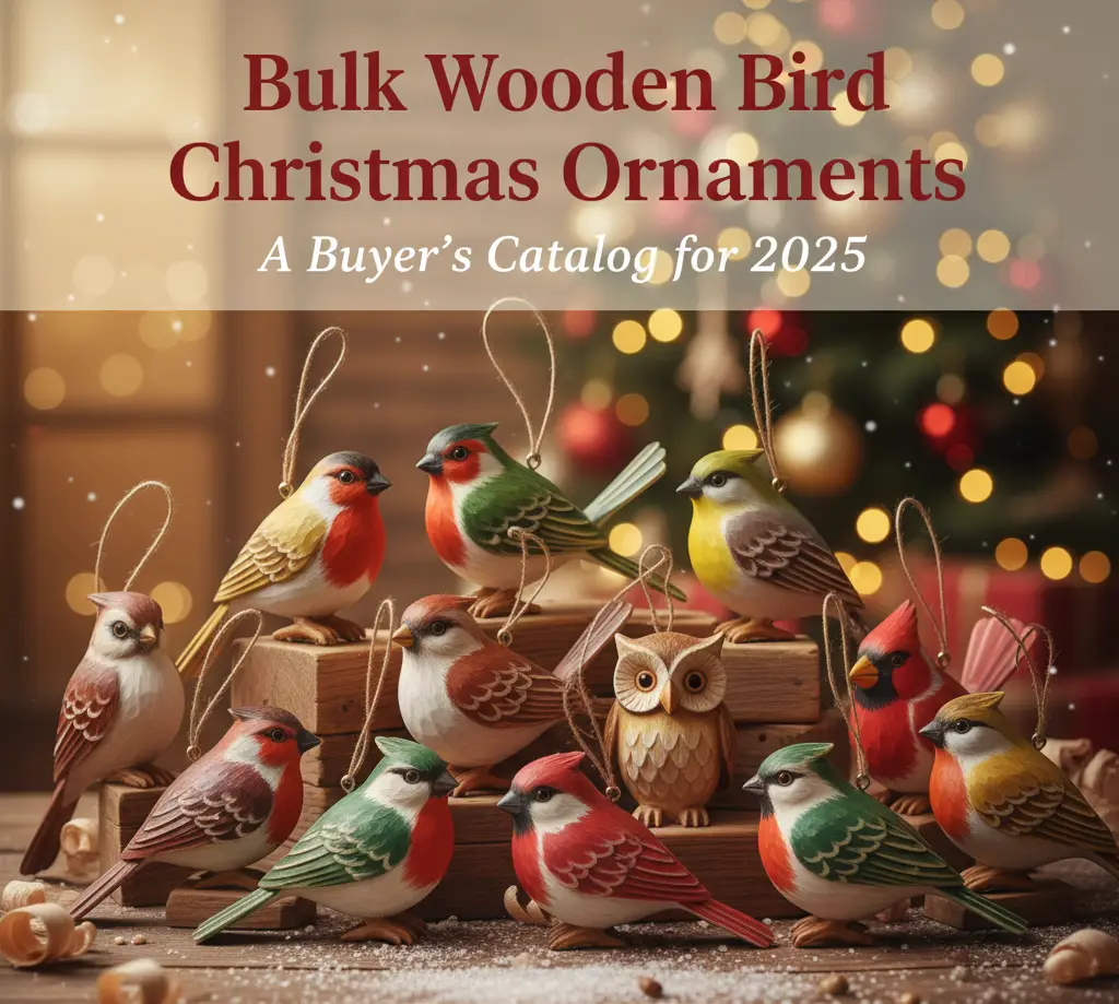 Bulk Wooden Bird Christmas Ornaments