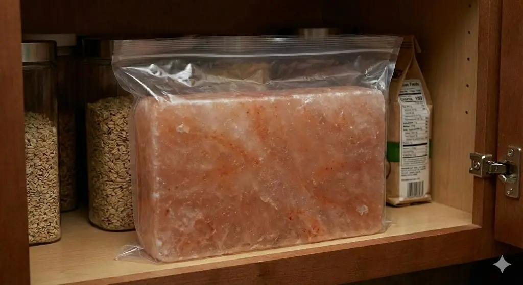 Storing Himalayan salt block in a dry airtight place to protect from humidity