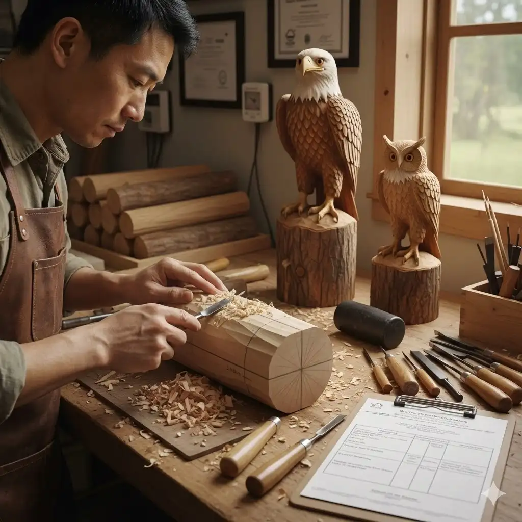 hand carved eagle and owl