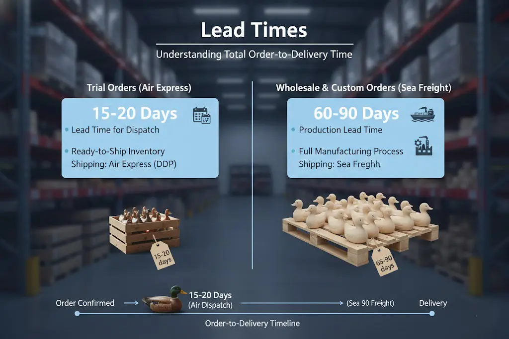 Lead time of handcrafted wooden ducks