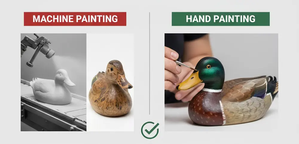 Machine vs. Hand Paint wooden ducks