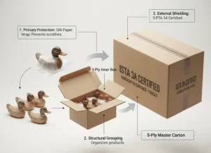 Packaging of wooden ducks