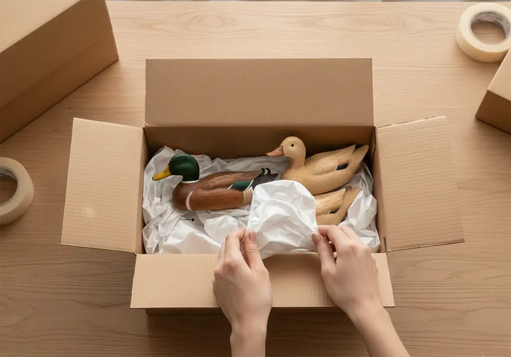 Packaging of wooden ducks samples
