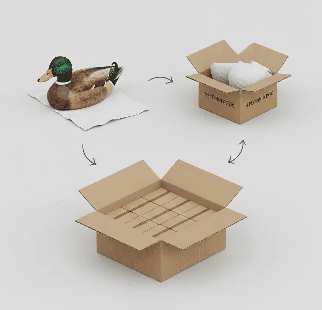 Protective Packaging of wooden ducks