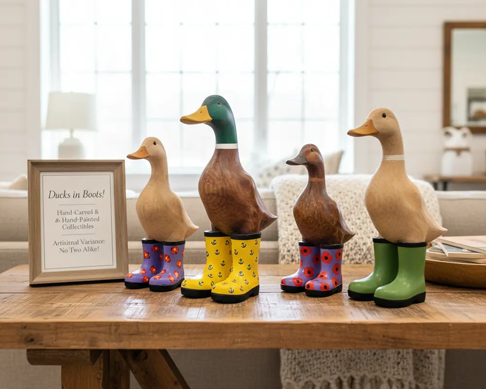 The Ducks in Boots Trend of hand carved wooden ducks