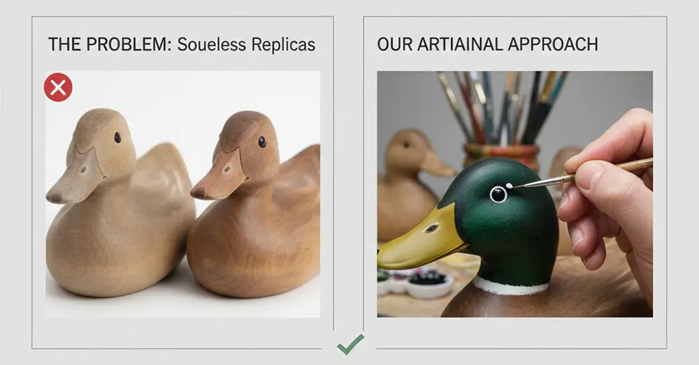 The Soul in the Eyes of hand painted wooden ducks