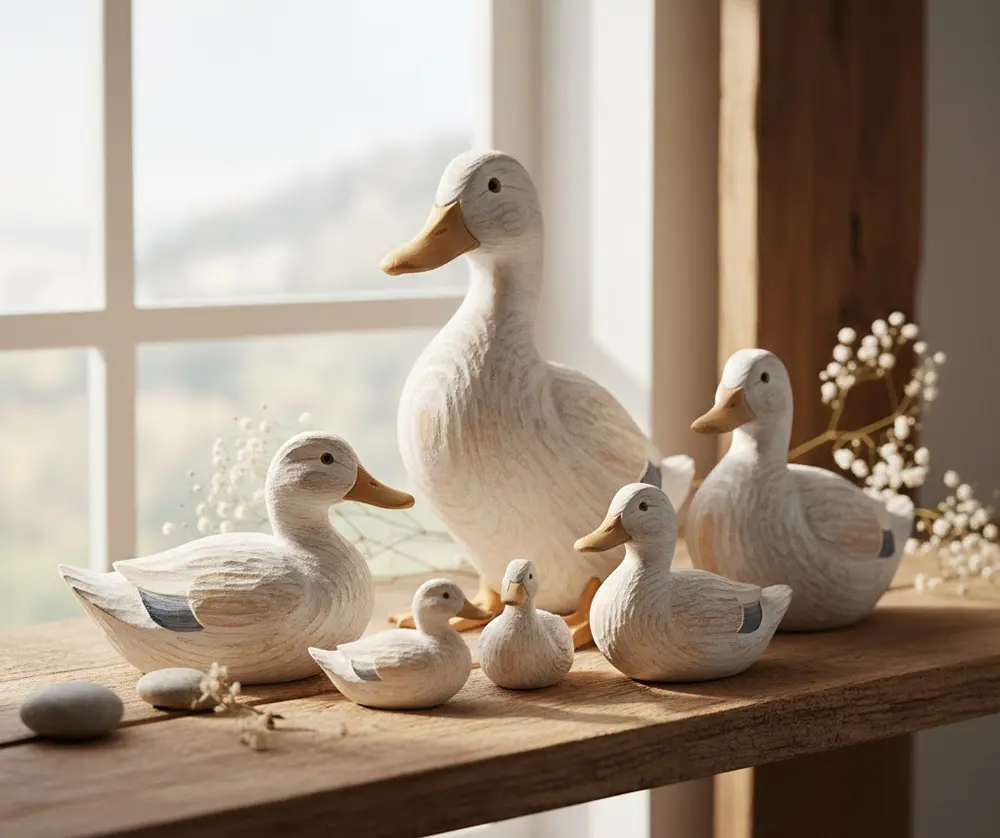 White Wash decoratived wooden ducks