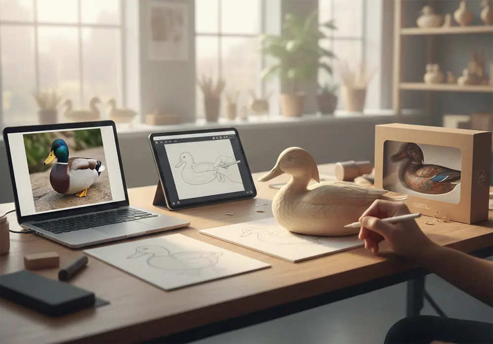 custom wooden duck project with just a photograph or sketch