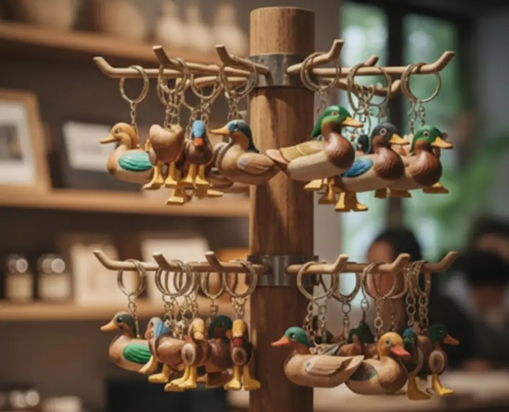 hand-carved wooden ducks keychain