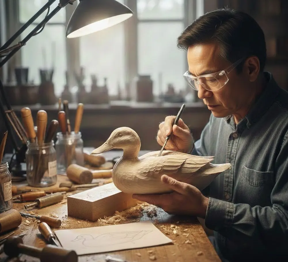 hand carving wooden ducks