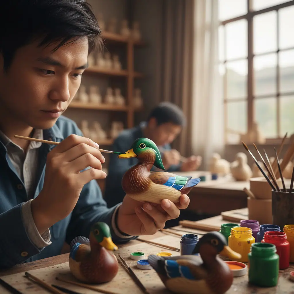 hand painted of wooden ducks