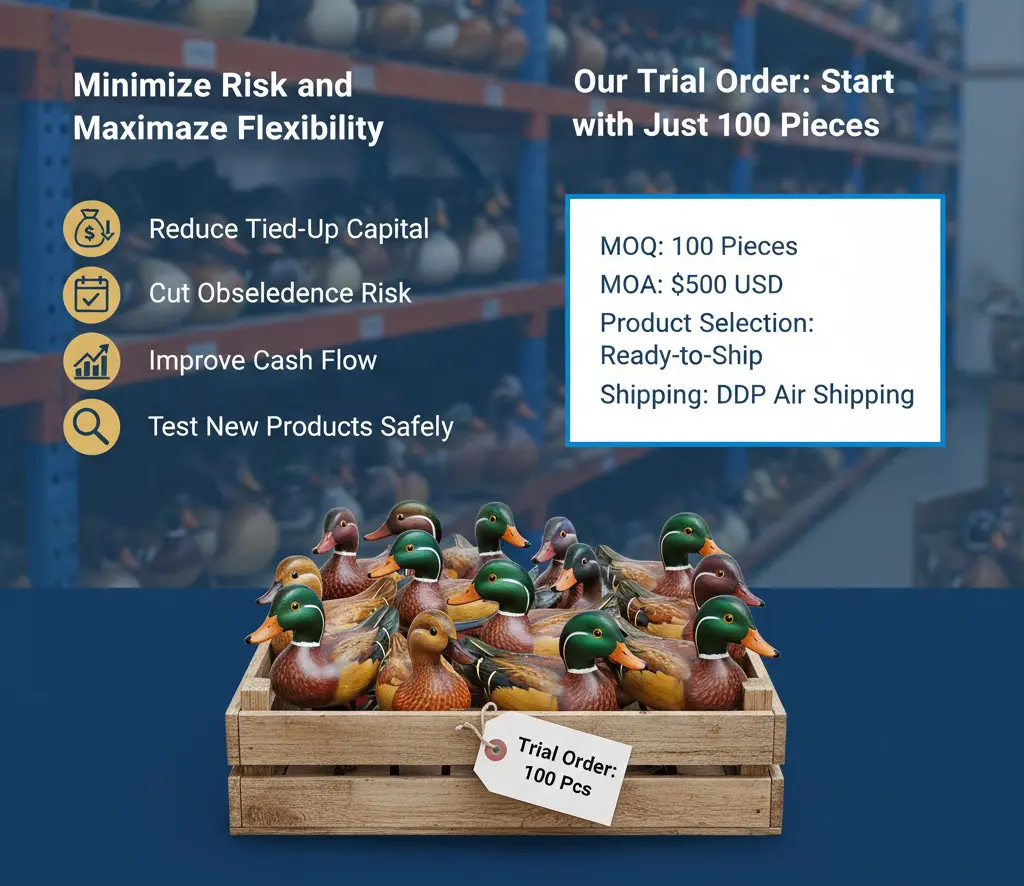 low MOQ of handcrafted wooden ducks