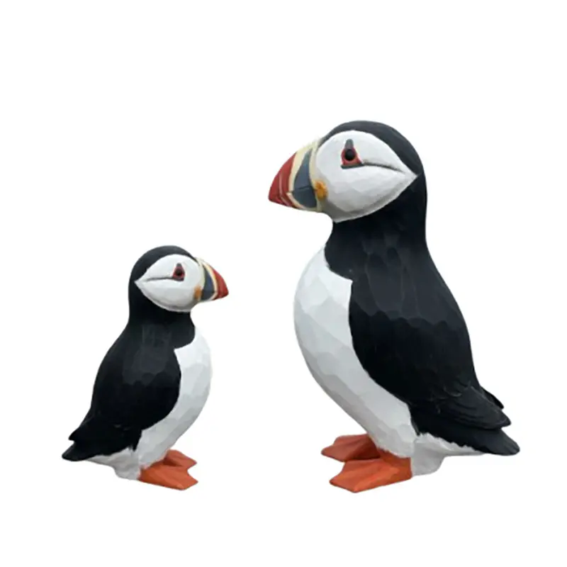 wooden carving puffins