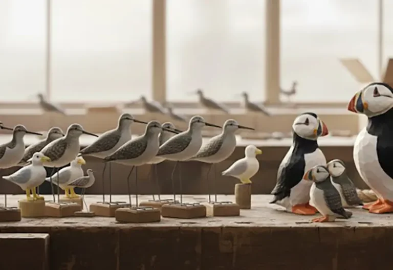 wooden shorebirds and coastal birds