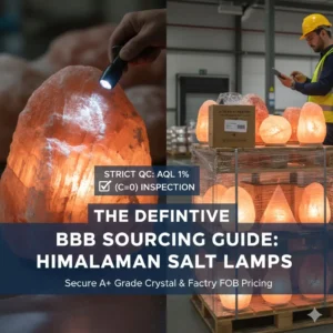 Strategic sourcing guide for Himalayan salt products showing $7.50 FOB pricing, 300-unit MOQ for OEM customization, and UL/CE certification quality standards.