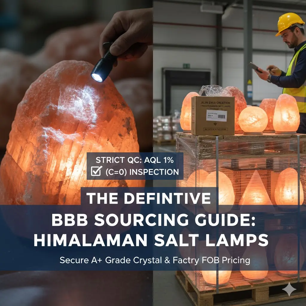 Strategic sourcing guide for Himalayan salt products showing $7.50 FOB pricing, 300-unit MOQ for OEM customization, and UL/CE certification quality standards.
