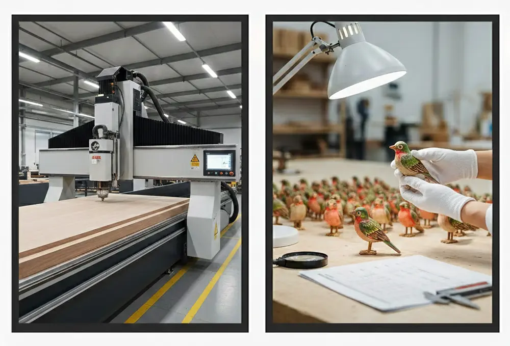 QC for small wooden birds crafts