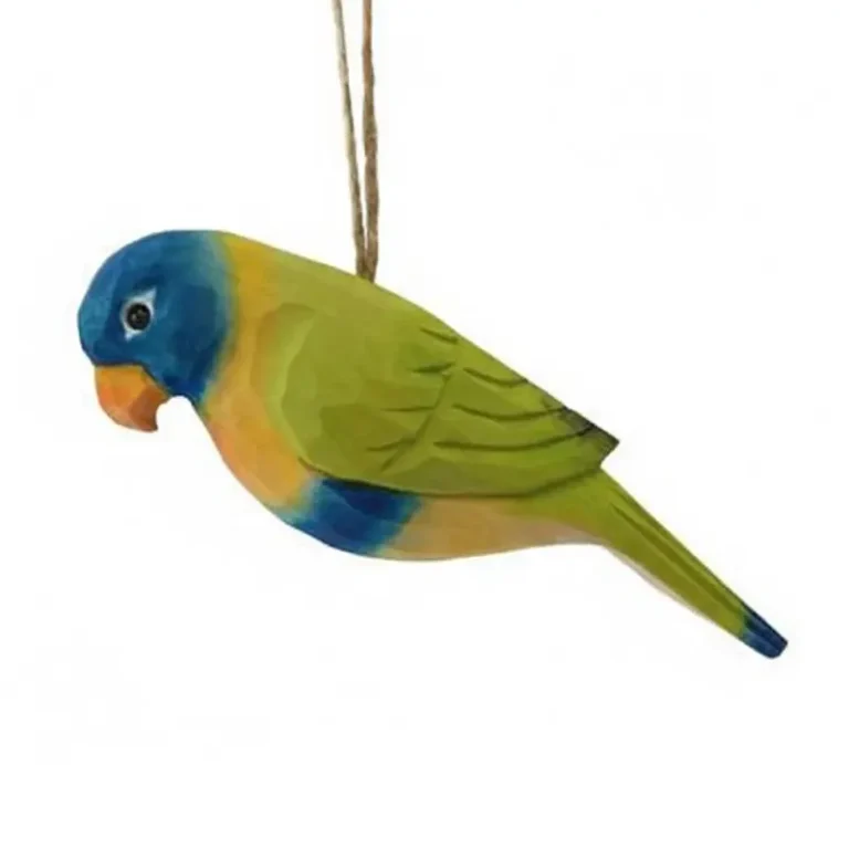 Rainbow Lorikeet wood carving ornament, vibrant hand-painted colors, Oceania giftware