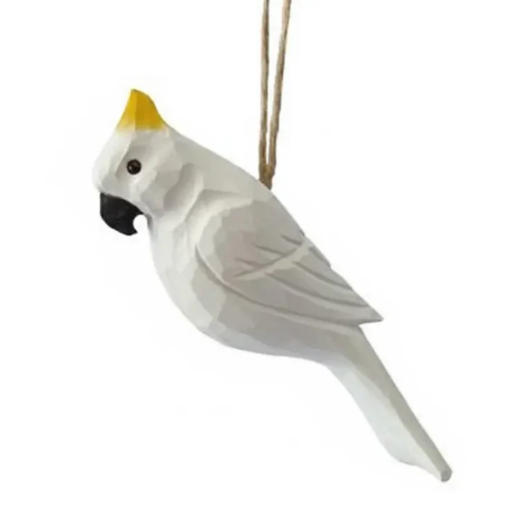 Sulphur-crested Cockatoo wooden bird, iconic Australian species, hand-carved basswood