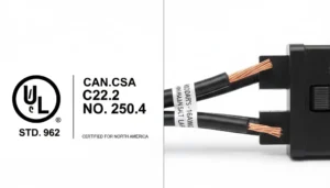 Technical comparison of UL 962 and CSA C22.2 certifications with Ewoodarts heavy-duty 16AWG salt lamp wiring for electrical safety.