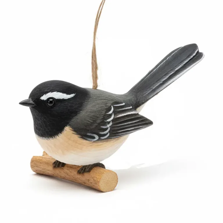 Australian Willie Wagtail wood carving, iconic garden bird, handcrafted B2B export