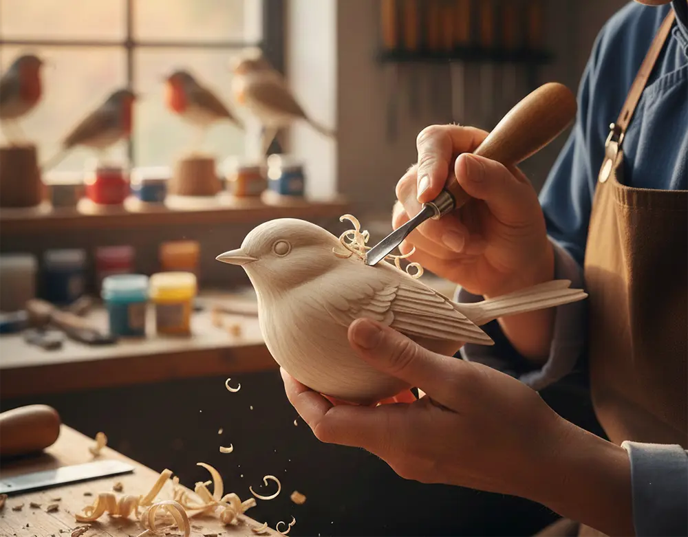 basswood-bird-carving-workshop-china