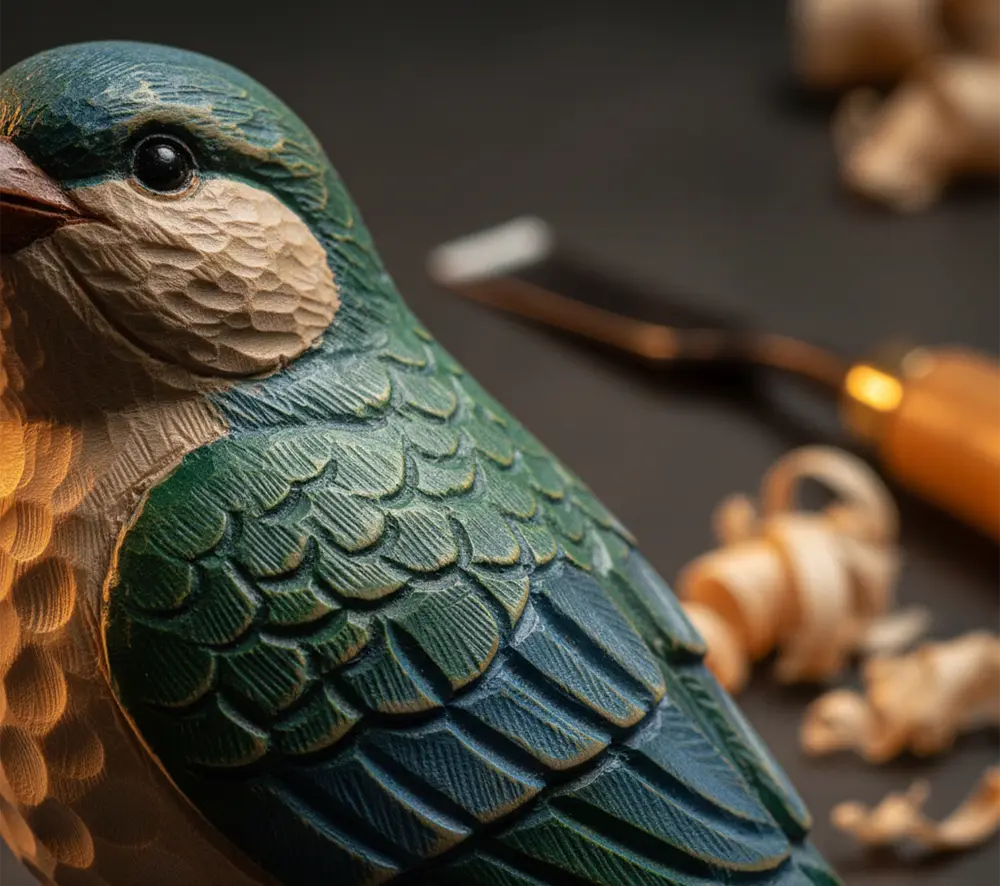 hand-carved-wood-bird-knife-facets-detail