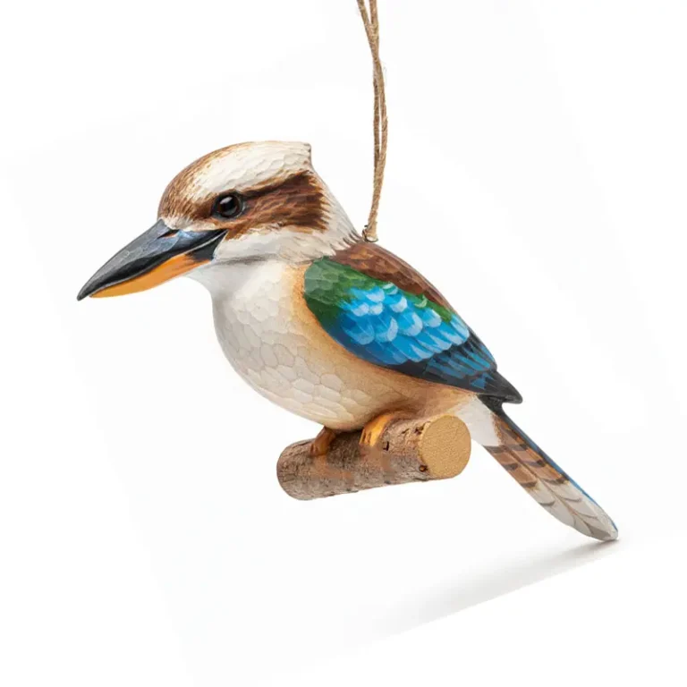 Laughing Kookaburra wood carving, Australian souvenir market favorite, biosecurity compliant