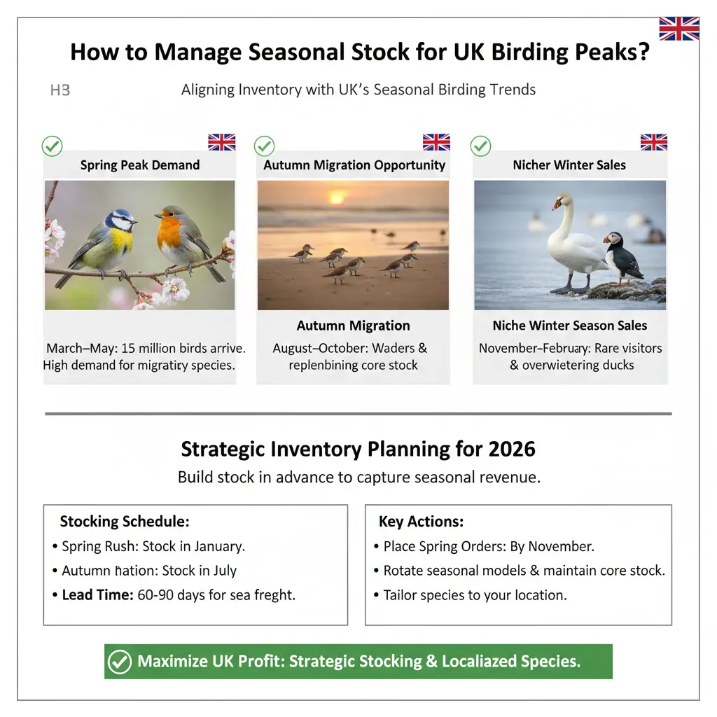 manage seasonal stock of wooden birds