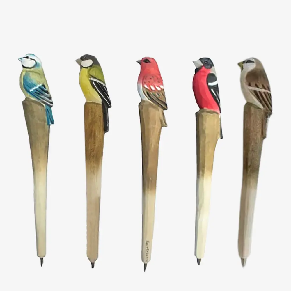 Hand-carved basswood bird fountain pens for wholesale gift market