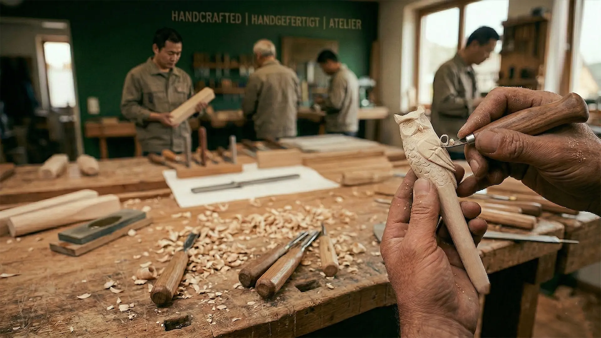 Custom hand-carved wooden pens with various refill mechanisms ready for wholesale export