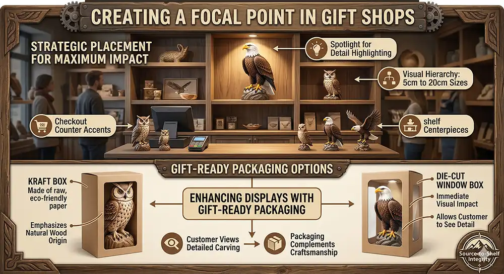 gift-shop-display-ideas-eagle-owl-wood-carvings-packaging