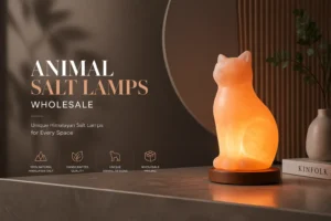 Modern minimalist high-end animal-shaped Himalayan salt lamp with warm glow, perfect for wholesale display.