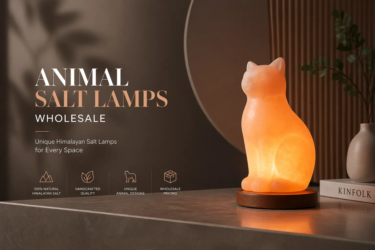 Modern minimalist high-end animal-shaped Himalayan salt lamp with warm glow, perfect for wholesale display.