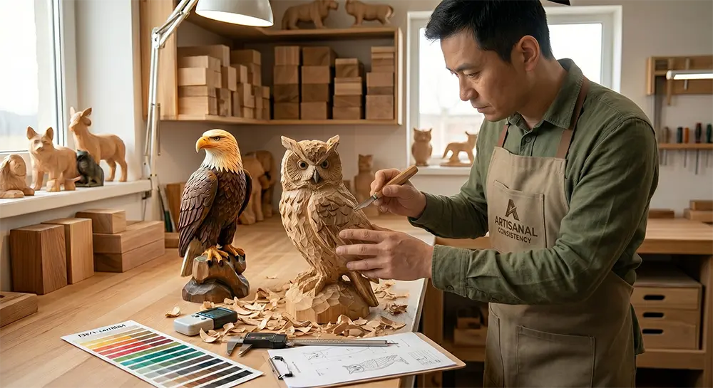 handmade-owl-carving-process-factory