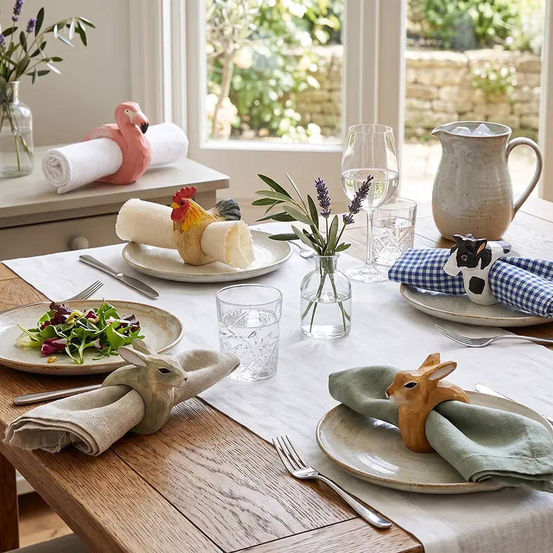 Hand-carved wooden animal napkin rings