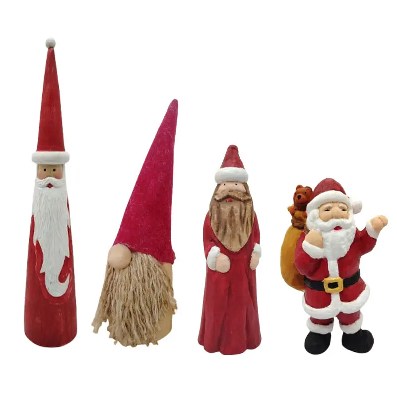 Hand-carved wooden Santa Claus figurine set from a BSCI-audited workshop for wholesale
