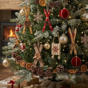 wooden-ski-sled-ornaments-on-christmas-tree